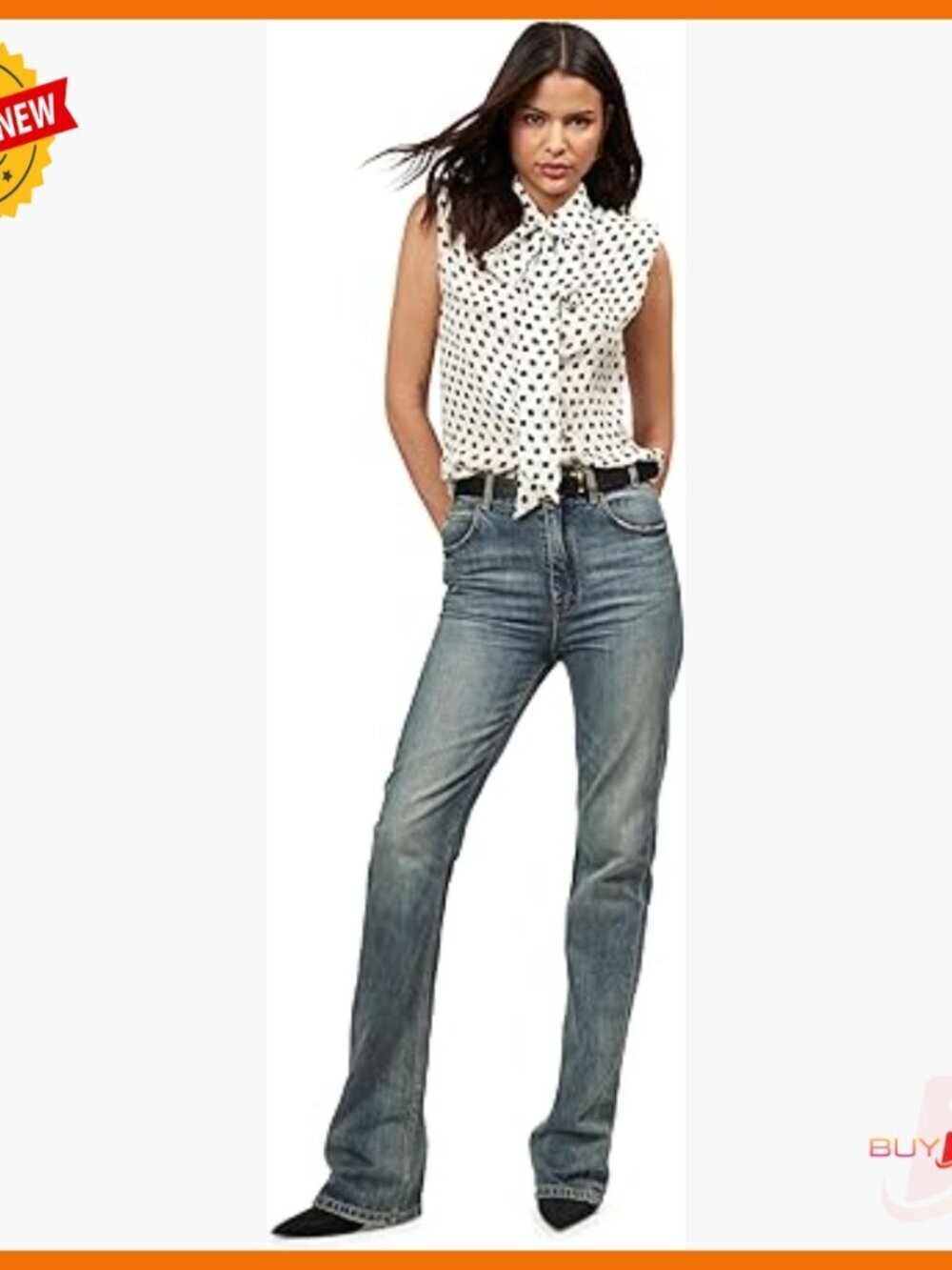 Silk Button-Down Blouse with Tie Neck Detail, Cap Sleeves